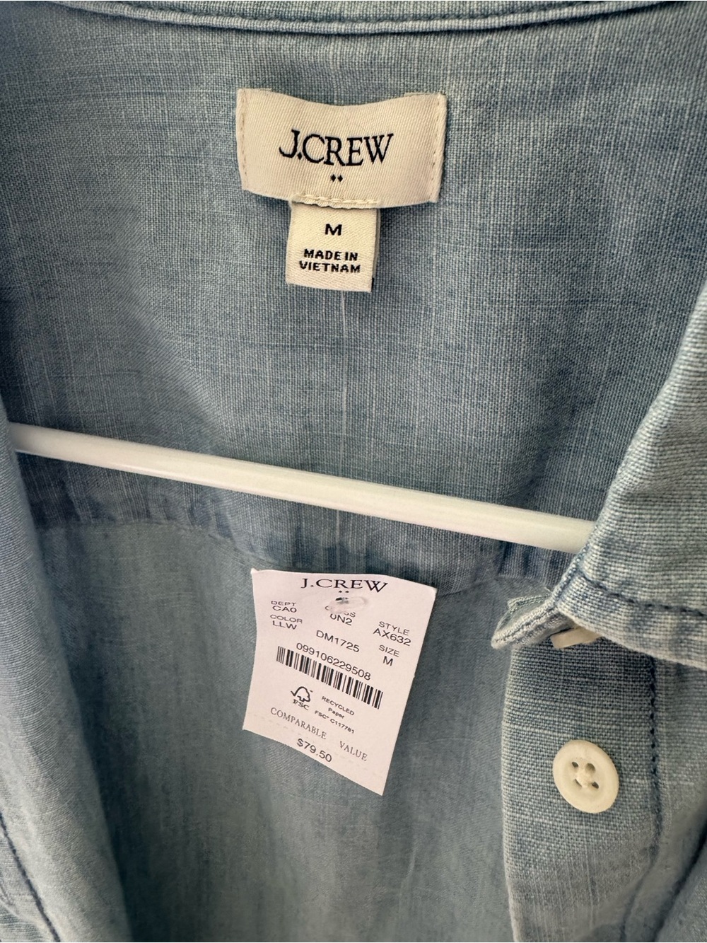 J. Crew Light Chambray Sleeveless Button-Down Shirt - Picture 2 of 3